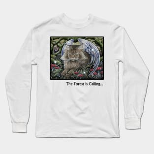 Cat Forest Spirit -The Forest is Calling - Black Outlined Version Long Sleeve T-Shirt